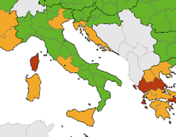 Veneto, Istria e Dalmazia da verde a giallo nella Mappa Europea del contagio