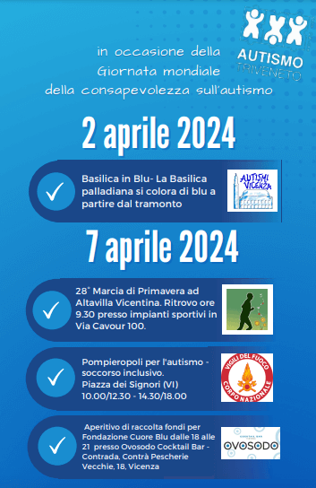 Giornata consapevolezza autismo, Basilica illuminata di blu e Pompieropoli in piazza dei Signori